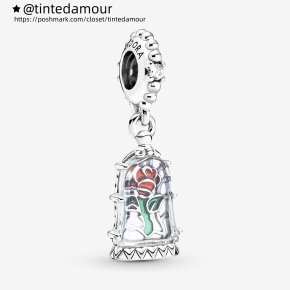Pandora Disney Beauty and the Beast Enchanted Rose Dangle Charm - Picture 1 of 6